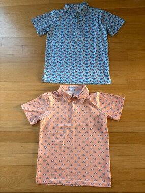 BlueQuail Boys Size 6, 2x Polo Set - Light Blue polo & Peach polo